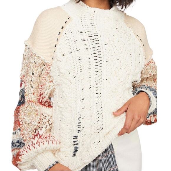 Free People Mixed-Material Mended-Detail Sweater Women's Large - Picture 1 of 9